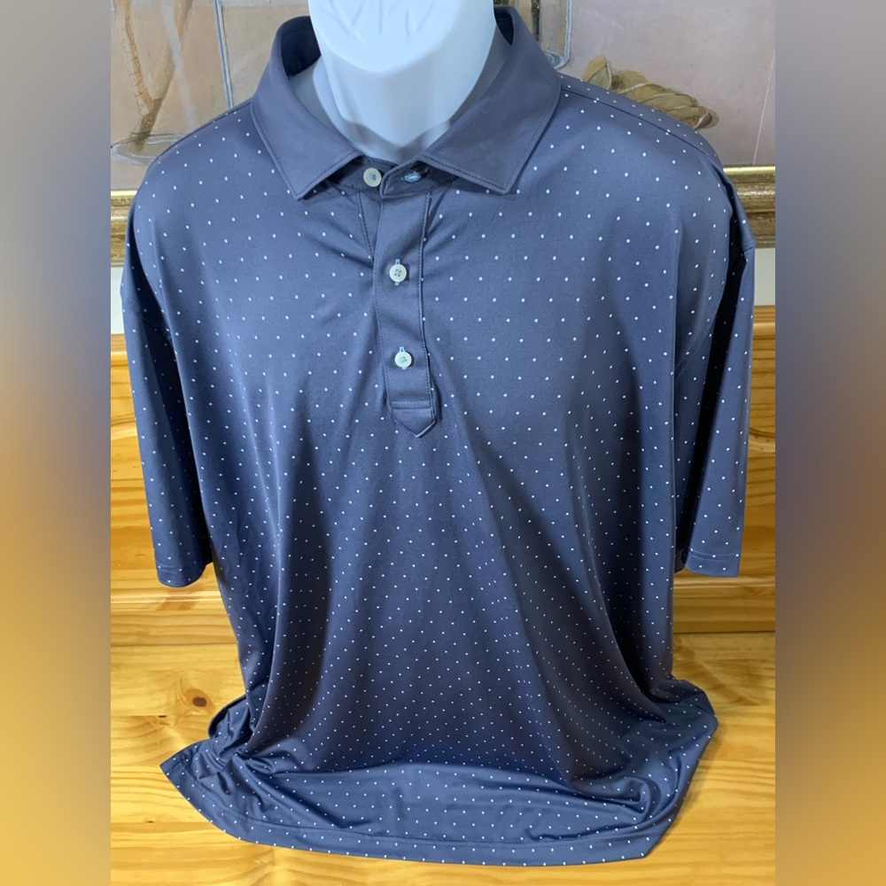 Stitch Mens 2XL  Polo Golf Shirt Blue Gray Polka dot Short Sleeve EUC